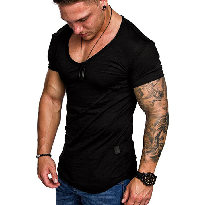 Herren V-Ausschnitt T-Shirt aus hochwertiger Baumwolle mit strukturierter Oberfläche Aliams