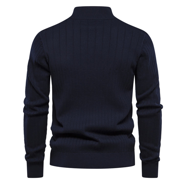Herren Pullover mit eleganter Rippstruktur und halbem Reißverschluss Aliams