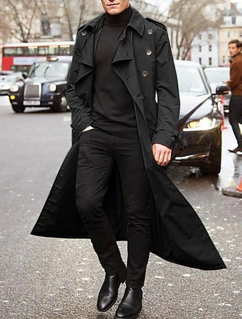 Herren Trenchcoat mit doppelt gelegtem Revers und modischen Knopfdetails Aliams