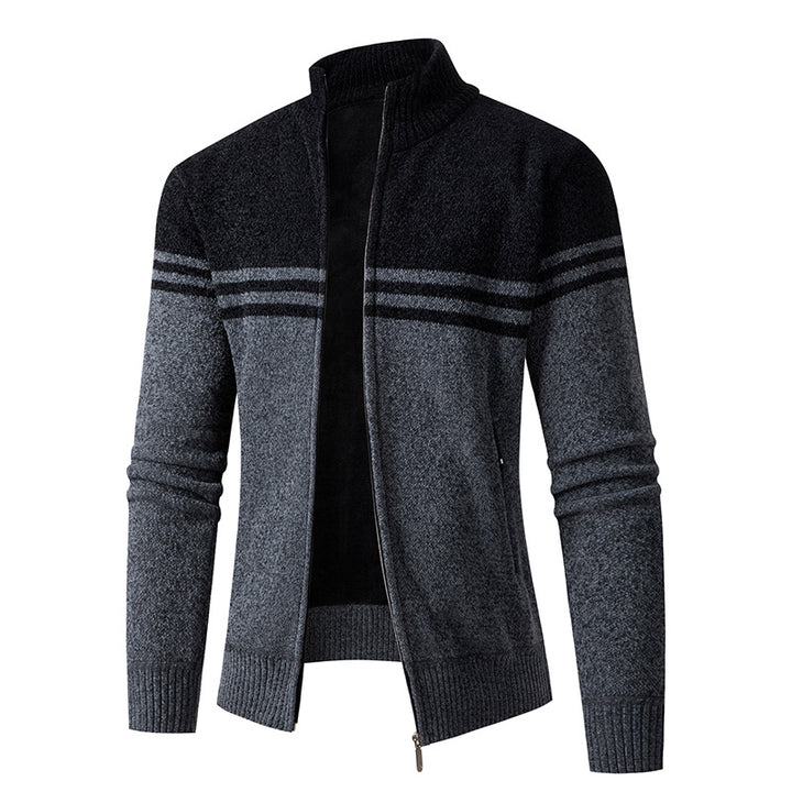 Herren Strickjacke mit modernem Zipper und sportlichem Streifenmuster Aliams