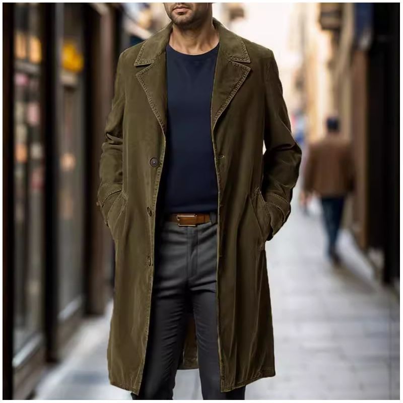 Herren eleganter Trenchcoat aus hochwertigem Gewebe mit praktischen Taschen Aliams
