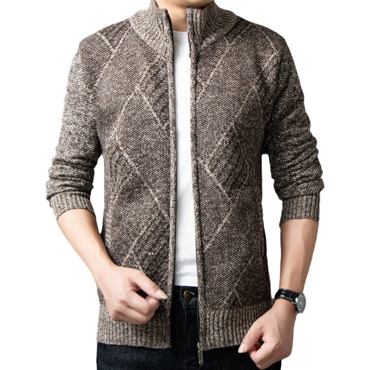 Herren Strickjacke mit modernem Zipper und grafischem Muster Aliams