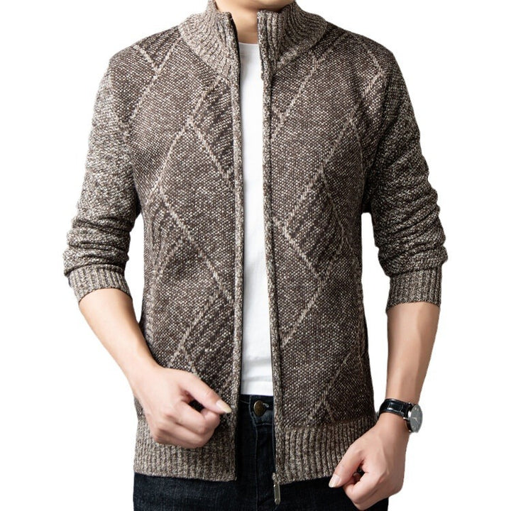 Herren Strickjacke mit modernem Zipper und grafischem Muster Aliams