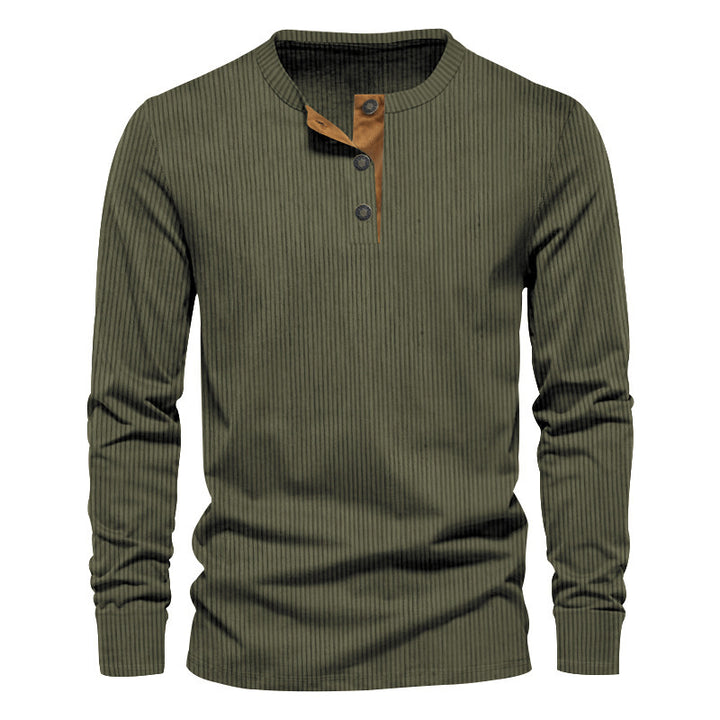 Herren Langarm-Henley-Shirt mit strukturierter Oberfläche und modischen Knopfdetails Aliams