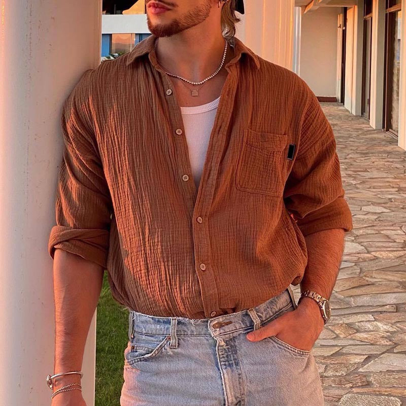 Herren Freizeithemd aus strukturiertem Baumwoll-Mix mit Brusttasche Aliams