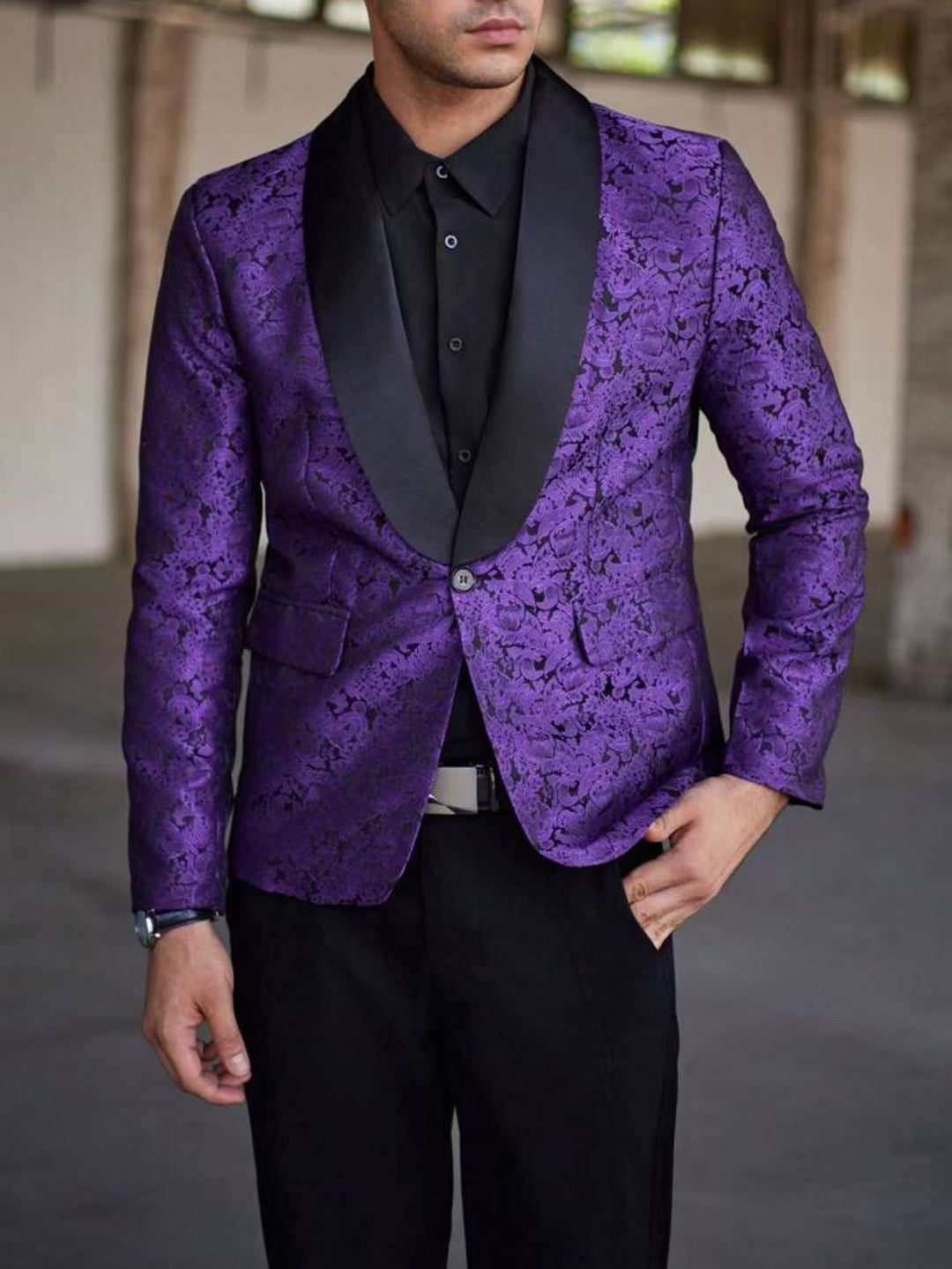 Herren eleganter Paillettenblazer mit floralem Design und schimmernder Oberfläche Aliams