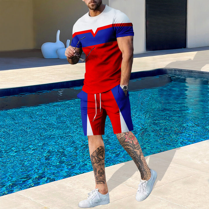 Herren Sportliches Kurzarm-Set mit kontrastierenden Farbblöcken Aliams