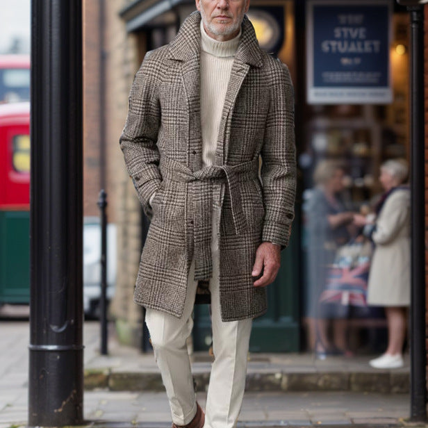 Herren eleganter und warmer Mantel mit Gürtel Aliams