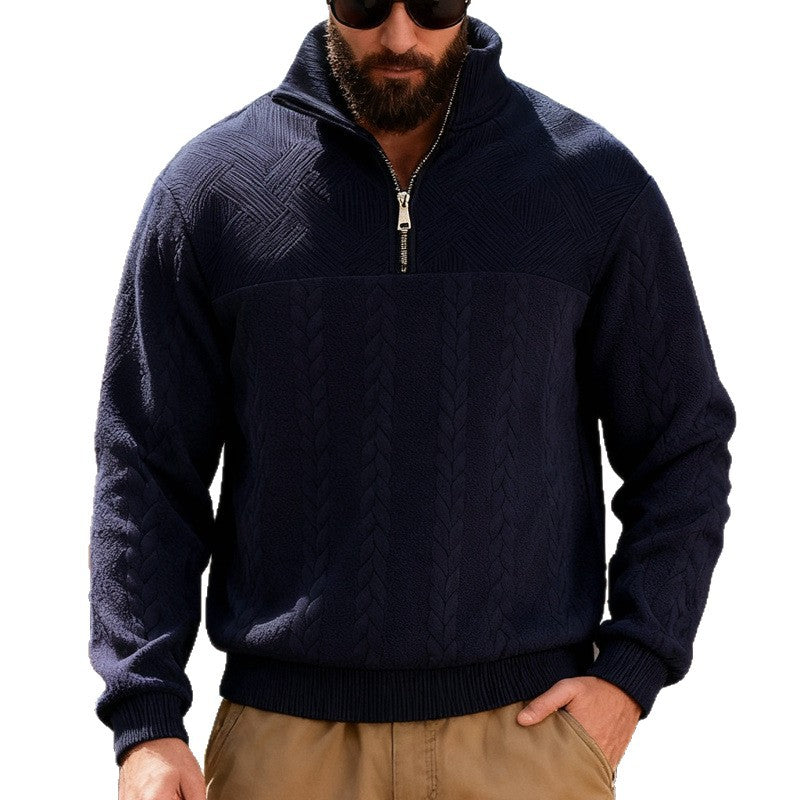 Herren Fleece-Pullover mit hohem Kragen und Reißverschluss Aliams
