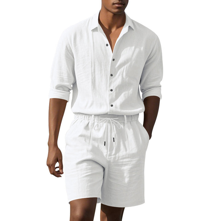 Herren Elegantes Langarmhemd und Shorts Set mit atmungsaktiven Materialien Aliams