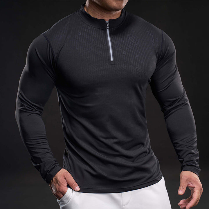 Herren sportliches Langarm-Funktionsshirt mit Stehkragen Aliams