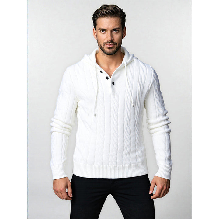 Herren Grobstrickpullover mit Kapuze und modernem Zopfmuster Aliams