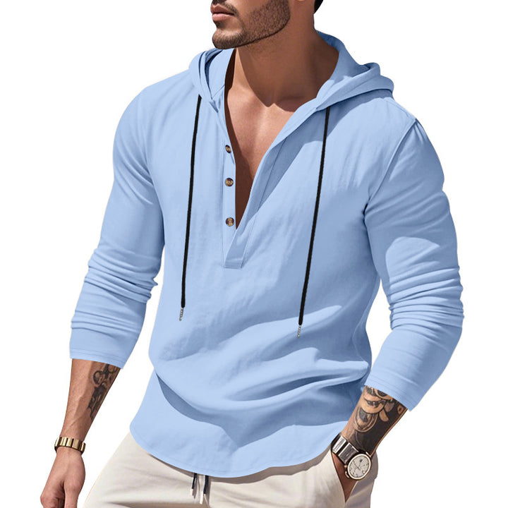 Herren vielseitiger Kapuzenpullover mit Knopfleiste und atmungsaktiver Baumwolle Aliams