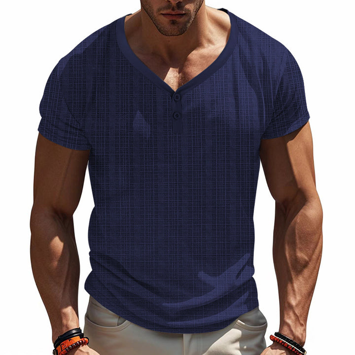 Herren Kurzarm Henley-Shirt mit strukturiertem Design und praktischen Knopfdetails Aliams