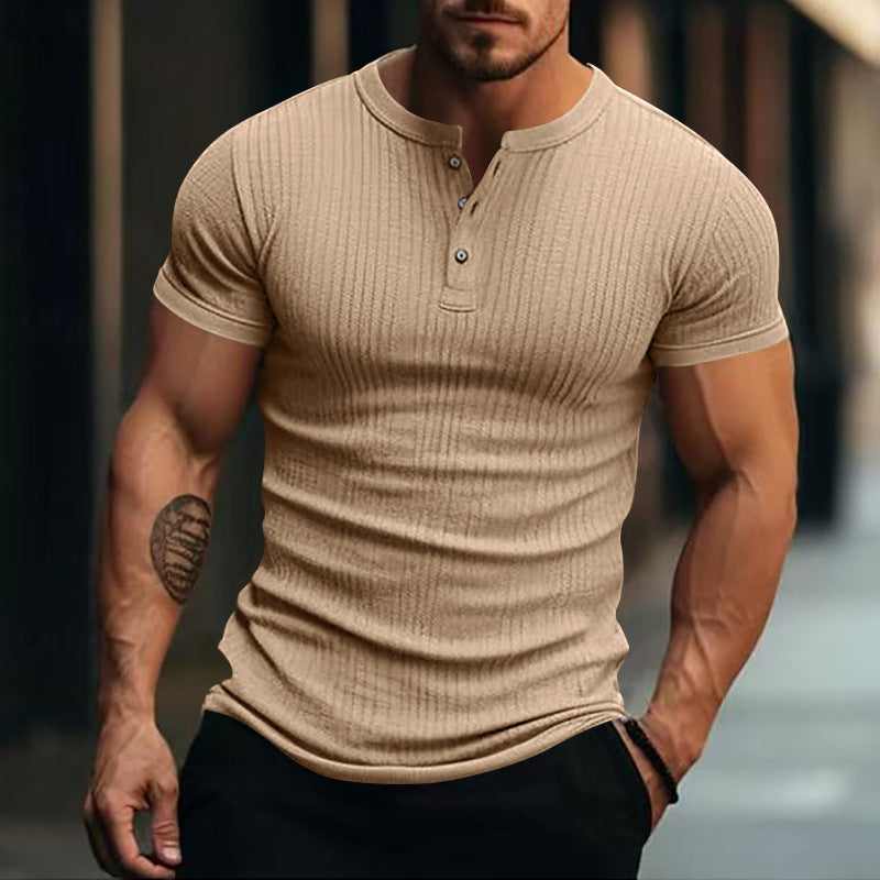 Herren Kurzarm-Henley-Shirt mit strukturiertem Stoff Aliams