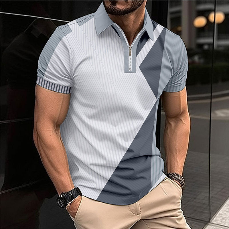 Herren Kurzarm Poloshirt mit modernem Reißverschluss und geometrischem Design Aliams
