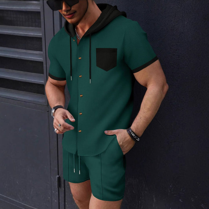 Herren Funktionales Kurzarm-Hemd mit Kapuze und Shorts Set Aliams