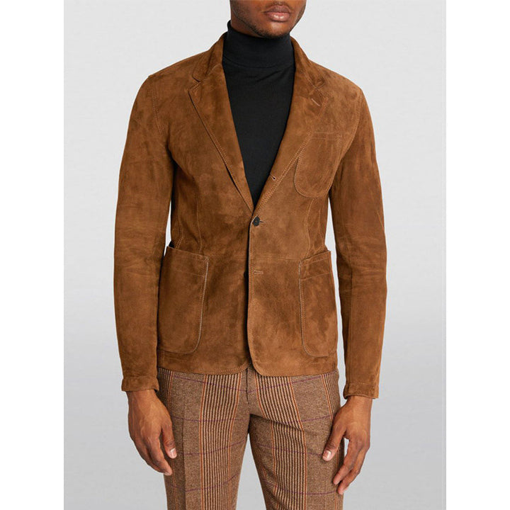 Herren Eleganter Wildlederblazer mit modernen Taschen und lässigem Schnitt Aliams