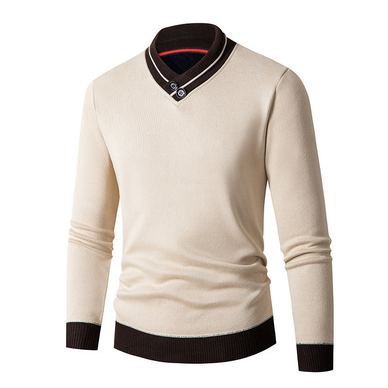 Herren eleganter V-Ausschnitt Pullover mit modischem Kragen Aliams