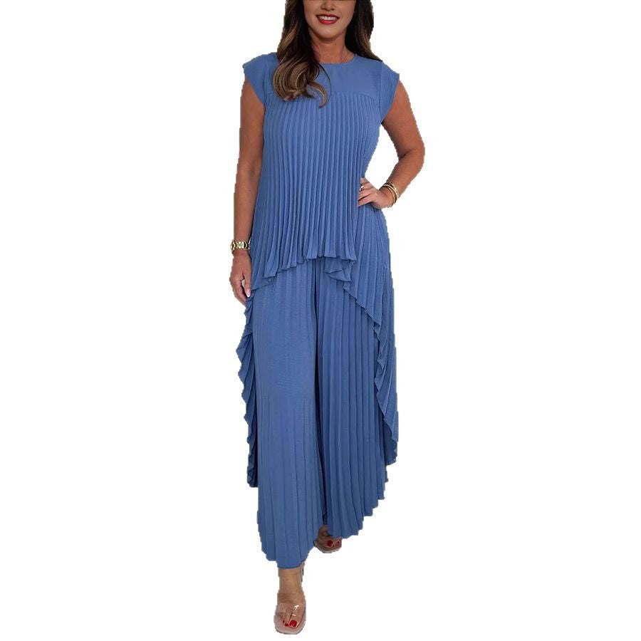 Damen Plissiertes Jumpsuit mit Fließendem Schnitt und Asymmetrischem Design Aliams
