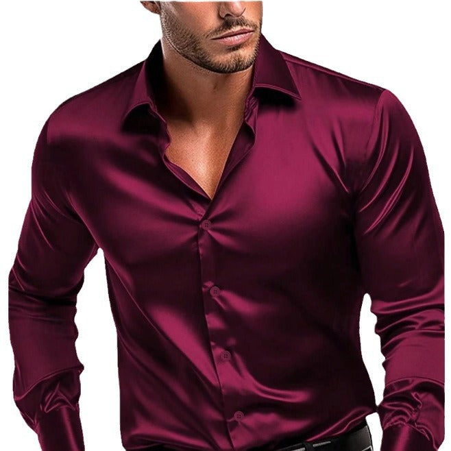 Herren Glänzendes Langarmhemd Aliams
