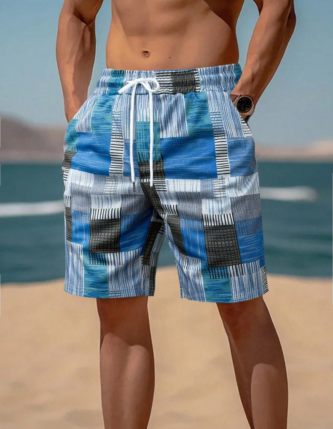 Herren stylische Bade-Shorts mit modernem Graphikmuster Aliams