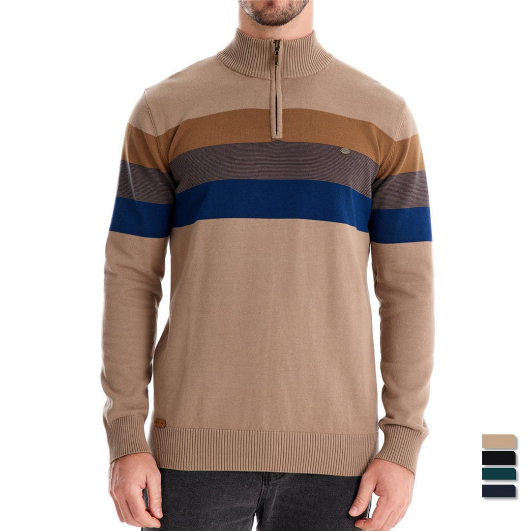 Herren Strickpullover mit modischem Stehkragen und feinen Streifen Aliams