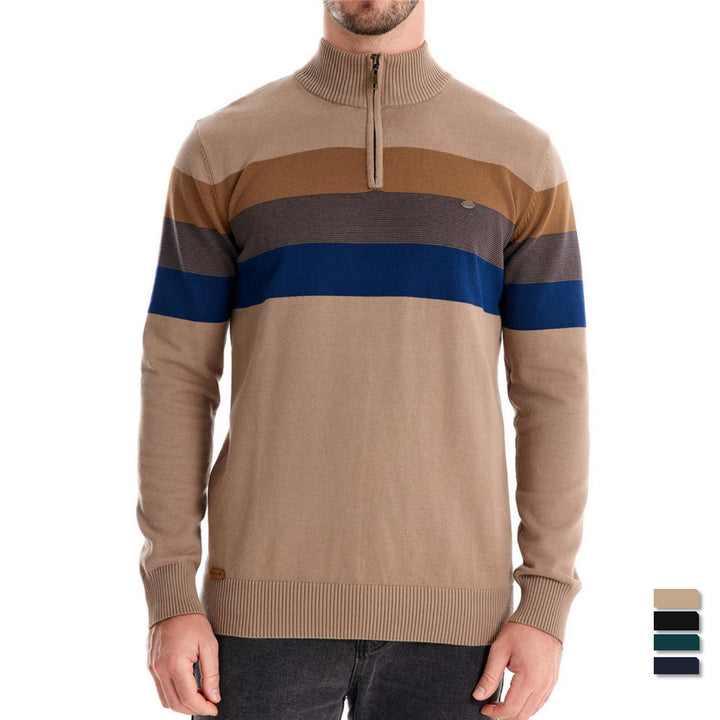 Herren Strickpullover mit modischem Stehkragen und feinen Streifen Aliams