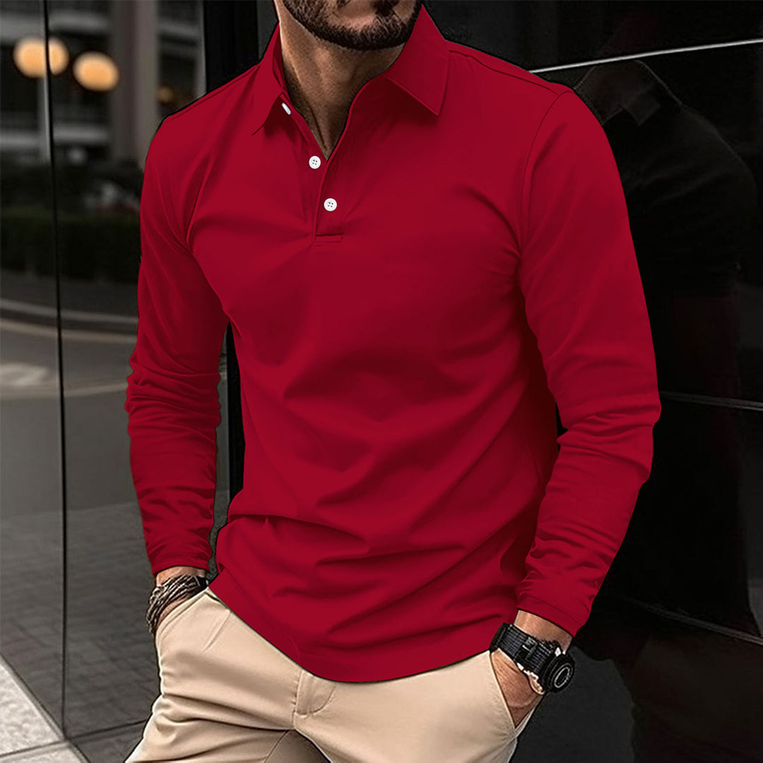 Herren elegantes Longsleeve Poloshirt mit modernem Henley-Kragen und atmungsaktiven Eigenschaften Aliams