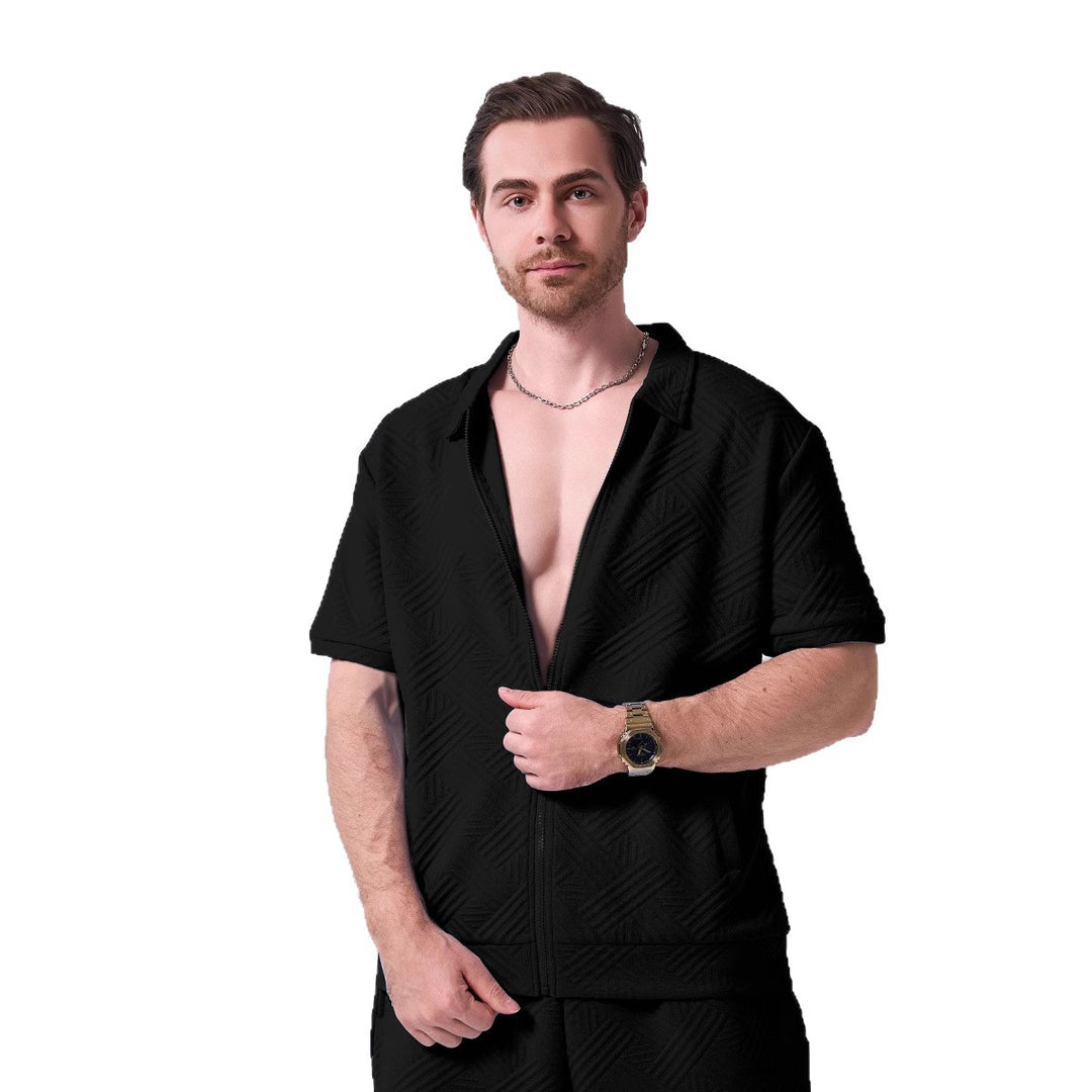 Herren Kurzarm Zipshirt mit strukturiertem Design Aliams