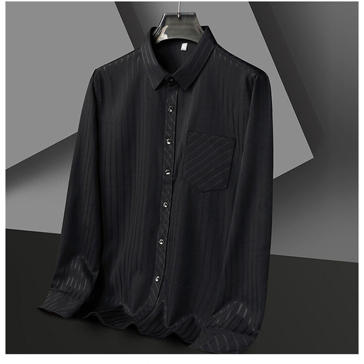 Herren elegantes Langarmhemd mit feiner Streifenstruktur Aliams