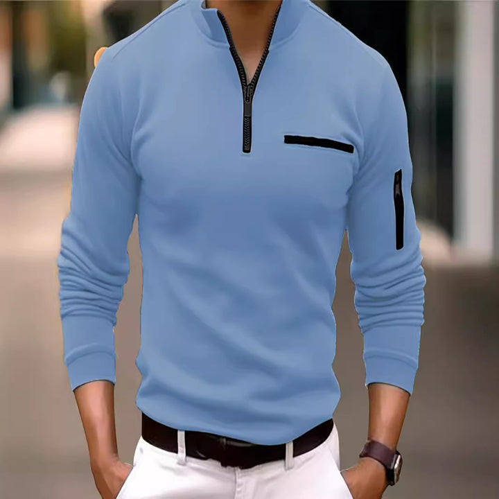 Herren Sportliches Langarmshirt mit Halbreißverschluss und Funktionstasche Aliams