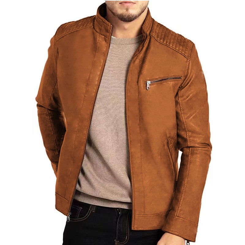 Herren Kunstlederjacke mit Stehkragen und modernen Details Aliams