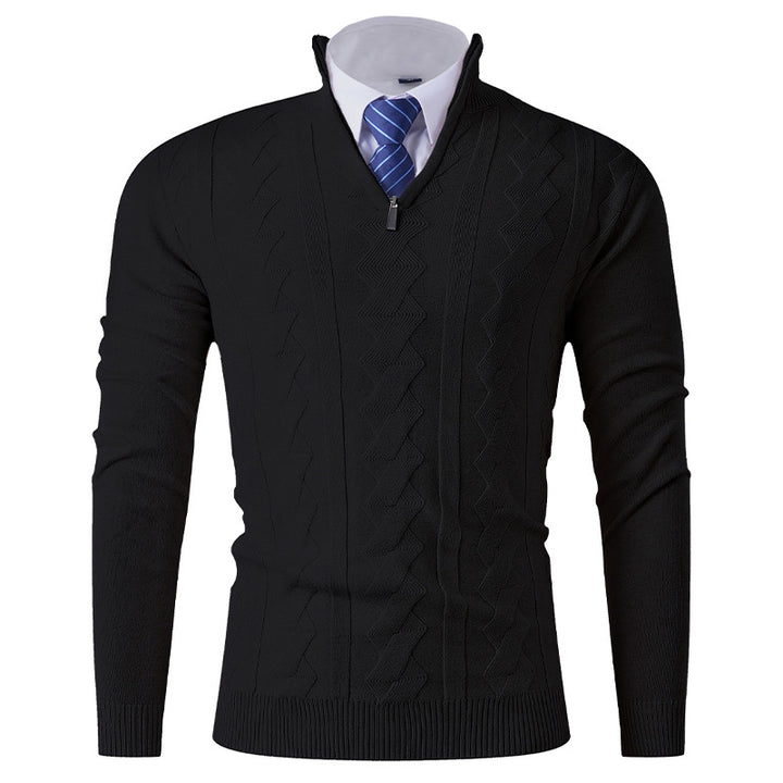 Herren eleganter Stehkragenpullover mit strukturiertem Zipper Aliams