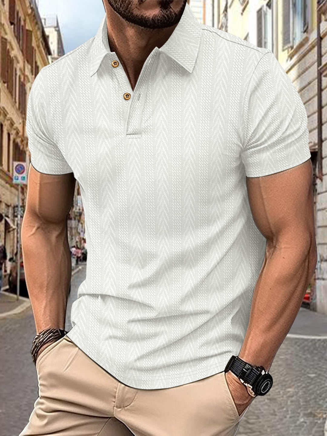 Herren Kurzarm Poloshirt mit strukturiertem Design und eleganter Knopfleiste Aliams