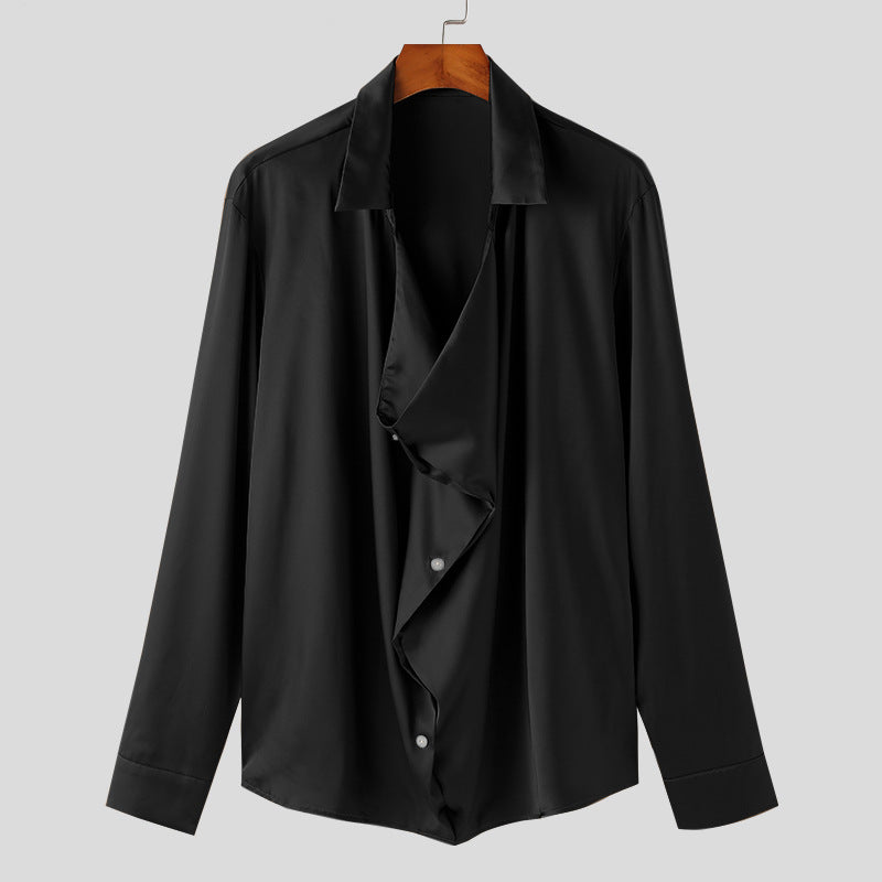 Herren Elegantes Langarmhemd mit drapierter Knopfleiste und seidigem Finish Aliams