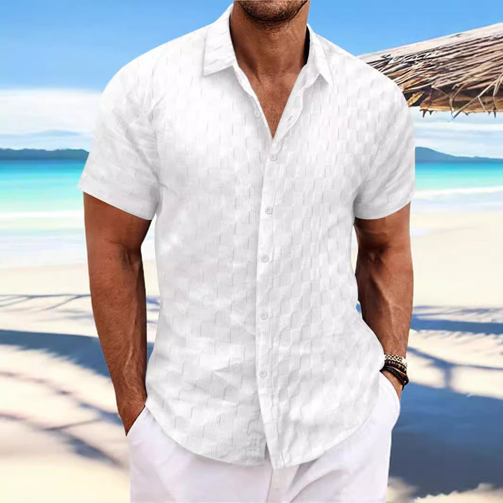 Herren Kurzarm strukturiertes Freizeithemd Aliams