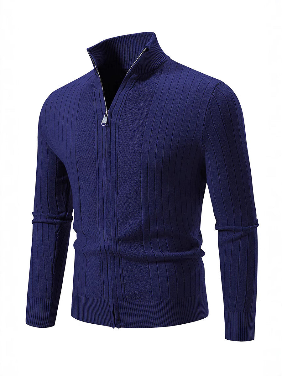 Herren Strickpullover mit hochschließendem Reißverschluss und feinem Rippdesign Aliams
