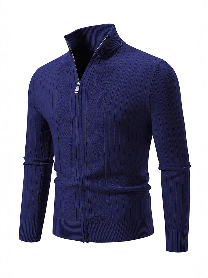 Herren Strickpullover mit hochschließendem Reißverschluss und feinem Rippdesign Aliams