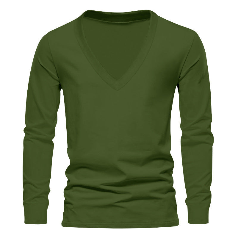 Herren V-Ausschnitt Langarm-T-Shirt mit hochwertigem Baumwollmix und bequemer Passform Aliams