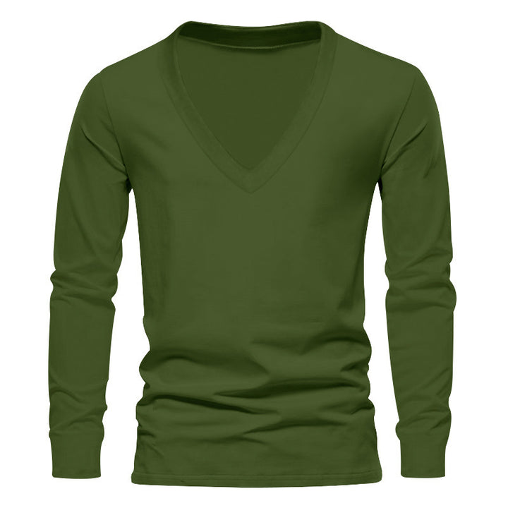 Herren V-Ausschnitt Langarm-T-Shirt mit hochwertigem Baumwollmix und bequemer Passform Aliams
