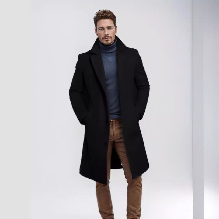 Herren eleganter Langmantel mit strukturiertem Obermaterial und praktischen Taschen Aliams