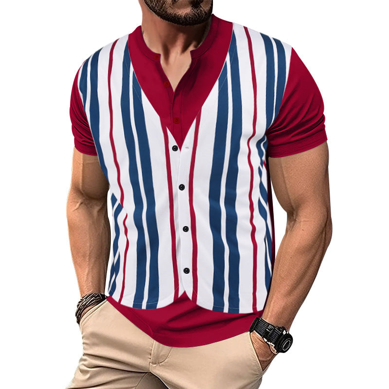 Herren Kurzarm-Henley-Shirt mit gestreiftem Design und modernem Schnitt Aliams