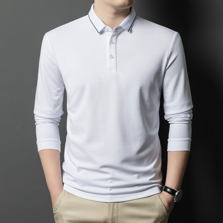 Herren elegantes Langarm-Polohemd mit feiner Piqué-Struktur Aliams