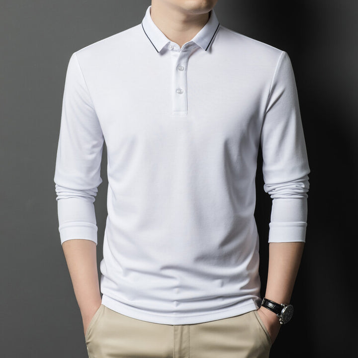 Herren elegantes Langarm-Polohemd mit feiner Piqué-Struktur Aliams