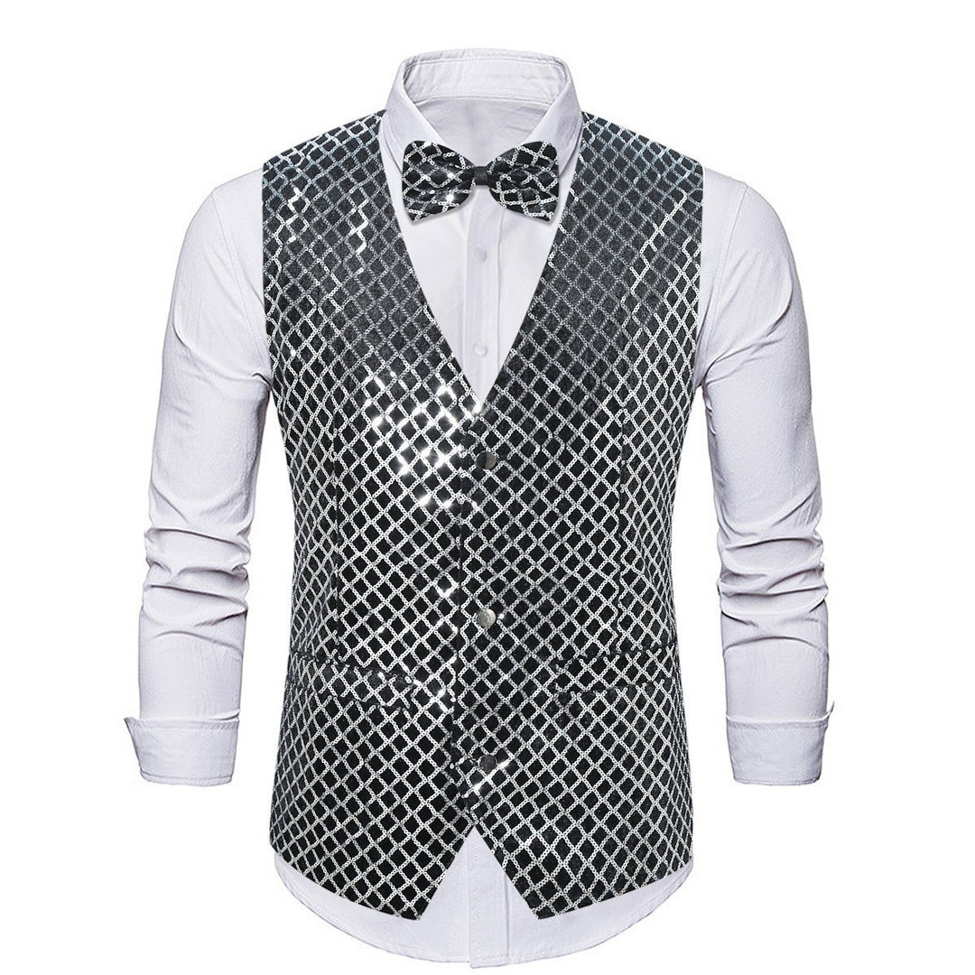 Herren eleganter Pailletten-Blazer mit passendem Fliegenverschluss Aliams