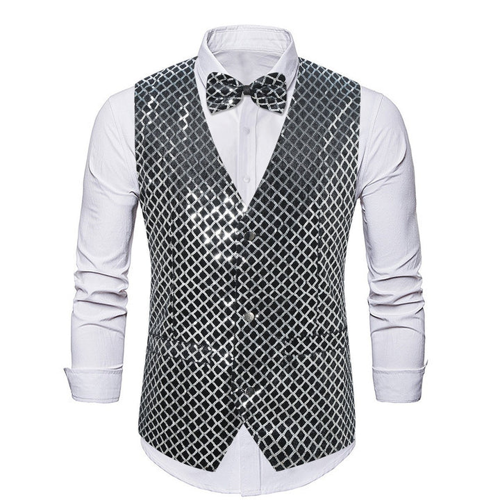 Herren eleganter Pailletten-Blazer mit passendem Fliegenverschluss Aliams