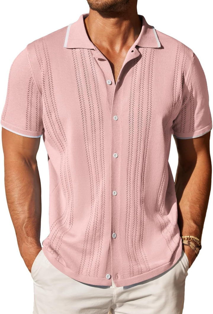 Herren Elegantes geknöpftes Kurzarmhemd mit strukturiertem Muster Aliams