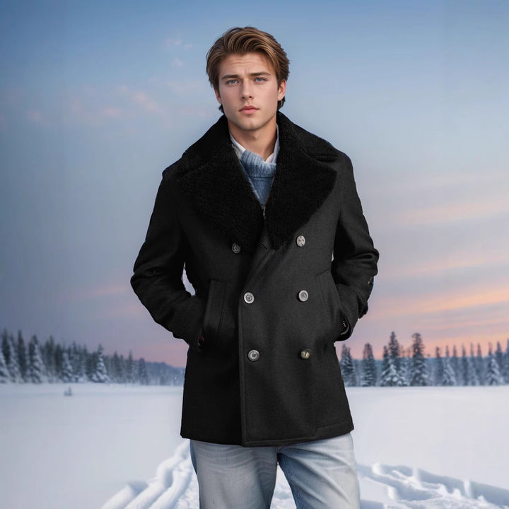 Herren eleganter Peacoat mit luxuriösem Schafsfellkragen Aliams