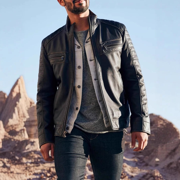 Herren Bikerjacke mit Stepp-Design und praktischen Taschen Aliams